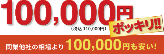 100,000円(税込 110,000円)ポッキリ、同業他社の相場より100,000円も安い!